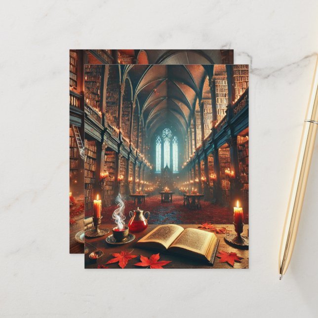 Autumn Whimsigoth Magical Library Scrapbook Paper (Front/Back In Situ)