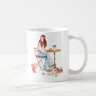Autumn Whimsy – Girl, Coffee & Curious Squirrel Mu Coffee Mug