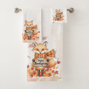 Autumn Whimsy – Thanksgiving Fox with Fall Leaves  Bath Towel Set