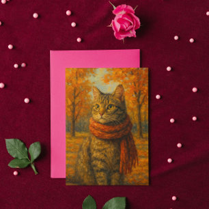 Autumn Whiskers A Cosy Cat in the Fall Breeze Card
