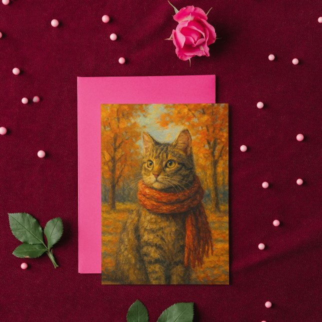 Autumn Whiskers A Cosy Cat in the Fall Breeze Card (Creator Uploaded)