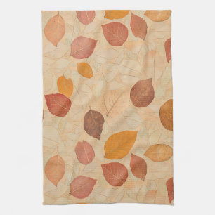 Autumn Whisper - Fall Leaves in Warm Earth Tones 2 Tea Towel