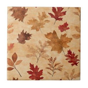 Autumn Whisper - Fall Leaves in Warm Earth Tones 3 Ceramic Tile