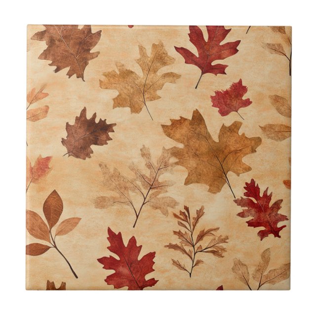 Autumn Whisper - Fall Leaves in Warm Earth Tones 3 Ceramic Tile (Front)
