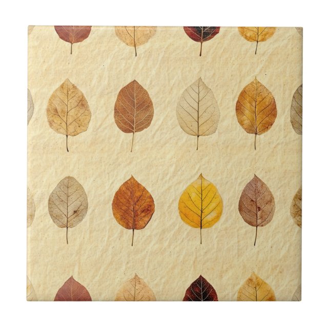 Autumn Whisper - Fall Leaves in Warm Earth Tones 4 Ceramic Tile (Front)