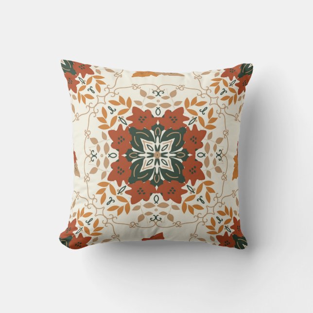 Autumn Whispers: Floral Geometric Blend Cushion (Front)