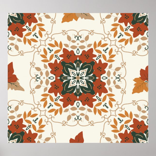 Autumn Whispers: Floral Geometric Blend Poster (Front)