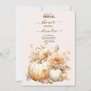 Autumn White Gold Glitter Pumpkin Bridal Invitation