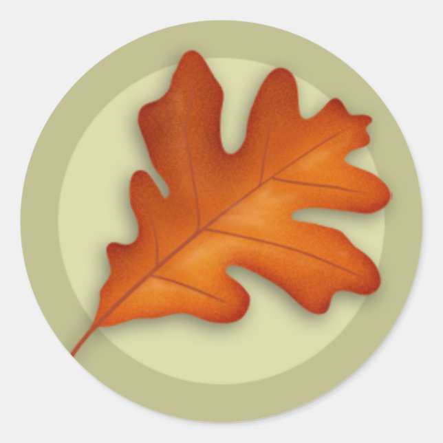 Autumn White Oak Leaf Round Sticker (Front)