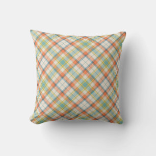 Autumn White, Orange & Blue Plaid Cushion