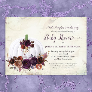 Autumn White Pumpkin Couples Baby Shower Invitation