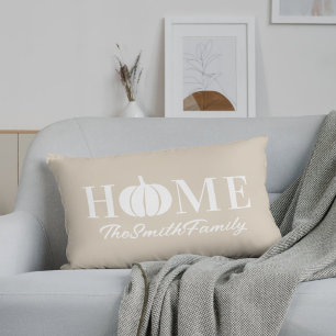 Autumn White Pumpkin Family Name Beige Lumbar Cushion