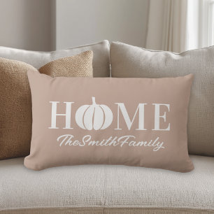 Autumn White Pumpkin Family Name Pink Lumbar Cushion