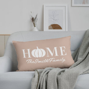 Autumn White Pumpkin Family Name Pink Lumbar Cushion