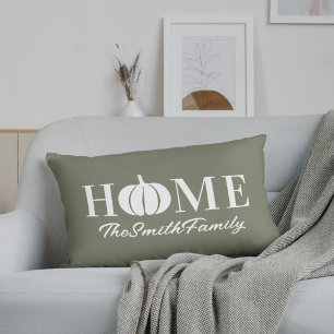 Autumn White Pumpkin Family Name Sage Lumbar Cushion