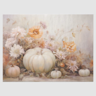 Autumn White Pumpkins Florals Decoupage Tissue Paper