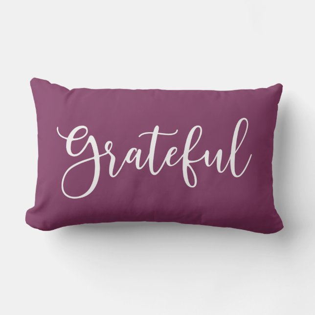 Autumn White Script Grateful Lumbar Cushion (Front)