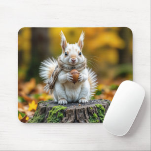 Autumn White Squirrel On a Tree Stump Mouse Pad