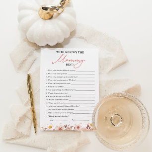 Autumn Who Knows Mummy Best Baby Shower Game Card