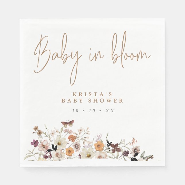 Autumn Wild flowers Baby In Bloom Baby Shower Napkin (Front)