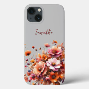 Autumn Wild Flowers Brown Rose Personalised Name iPhone 13 Case