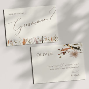Autumn Wildflower Beige Groomsman Proposal Card