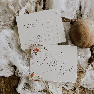 Autumn Wildflower Beige Save The Date Postcard
