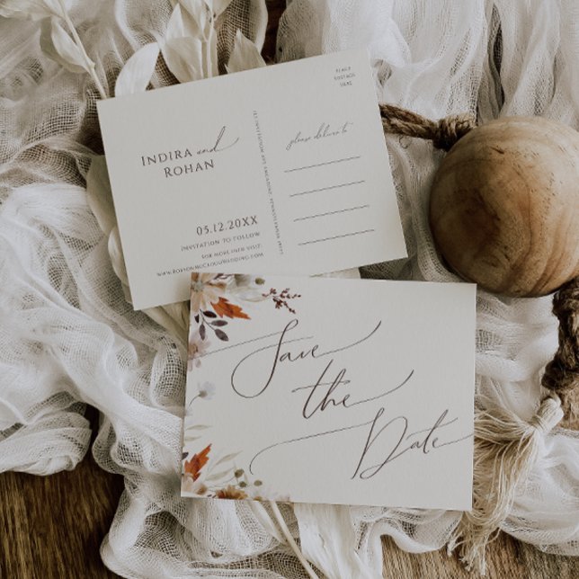 Autumn Wildflower Beige Save The Date Postcard (Creator Uploaded)