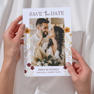 Autumn Wildflower Boho Wedding Photo Save The Date