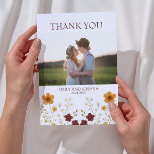 Autumn Wildflower Boho Wedding Photo's Thank You Card