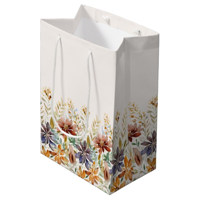 Autumn wildflower border medium gift bag (Front Angled)