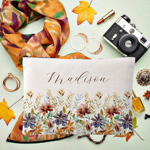 Autumn wildflower border personalised accessory pouch