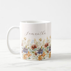 Autumn wildflower border personalised coffee mug