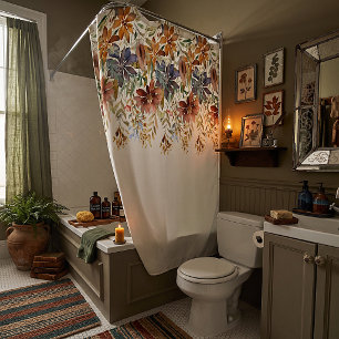 Autumn wildflower border shower curtain