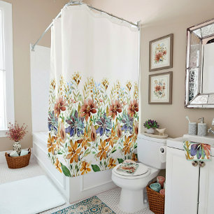 Autumn wildflower border shower curtain