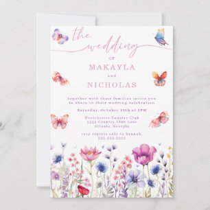Autumn Wildflower butterflies calligraphie Wedding Invitation