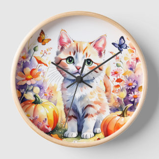 Autumn wildflower composition, with kitten clock