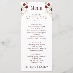 Autumn Wildflower Elegant Boho Wedding  Menu