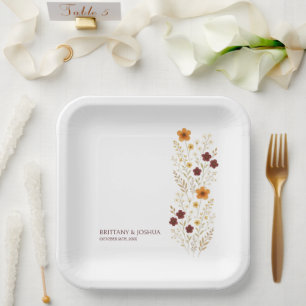 Autumn Wildflower Elegant Boho Wedding  Paper Plate