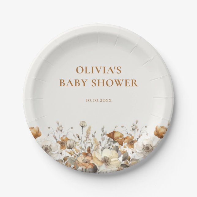 Autumn Wildflower Fall Baby Shower Paper Plates (Front)
