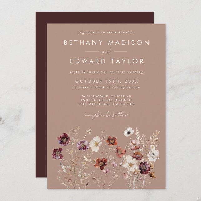 Autumn Wildflower Meadow All In One Wedding Invitation (Front/Back)
