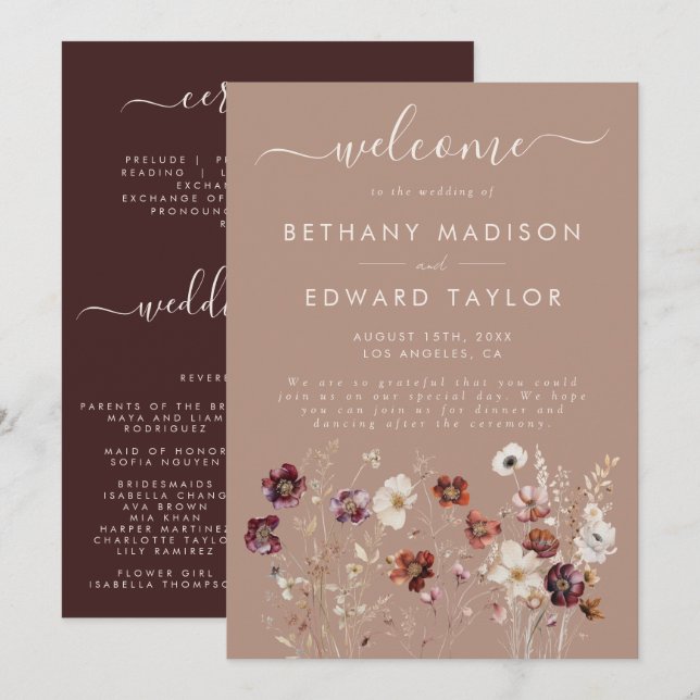 Autumn Wildflower Meadow Taupe Wedding Program (Front/Back)
