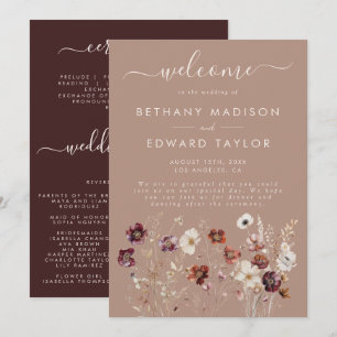 Autumn Wildflower Meadow Taupe Wedding Program
