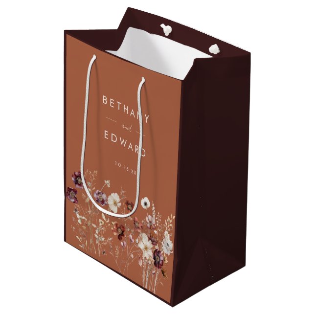Autumn Wildflower Meadow Wedding Medium Gift Bag (Front Angled)