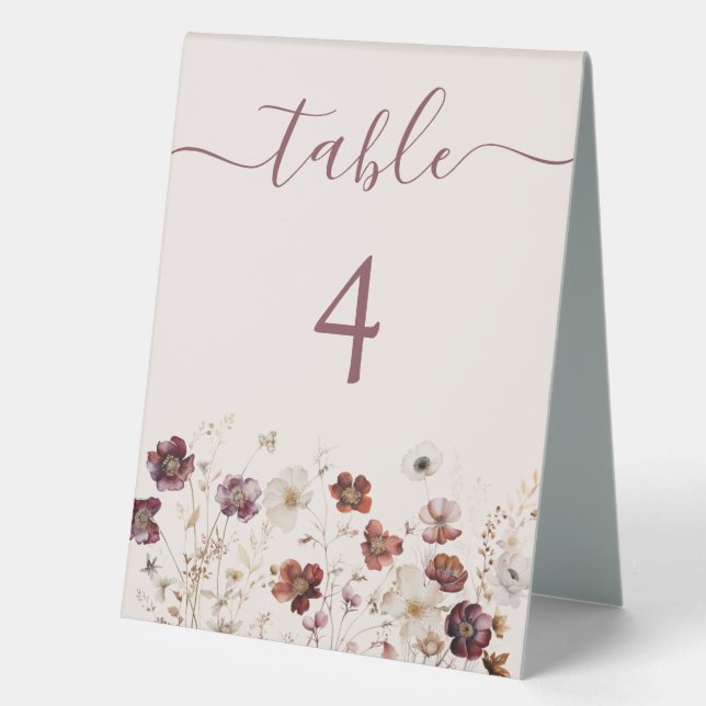 Autumn Wildflower Meadow Wedding Table Number (Front)
