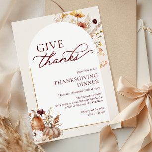 Autumn Wildflower Pumpkin Arch Thanksgiving Dinner Invitation