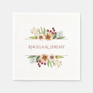 Autumn Wildflower Watercolor Wedding Red Napkin