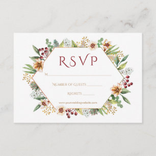 Autumn Wildflower Watercolor Wedding Red RSVP Card