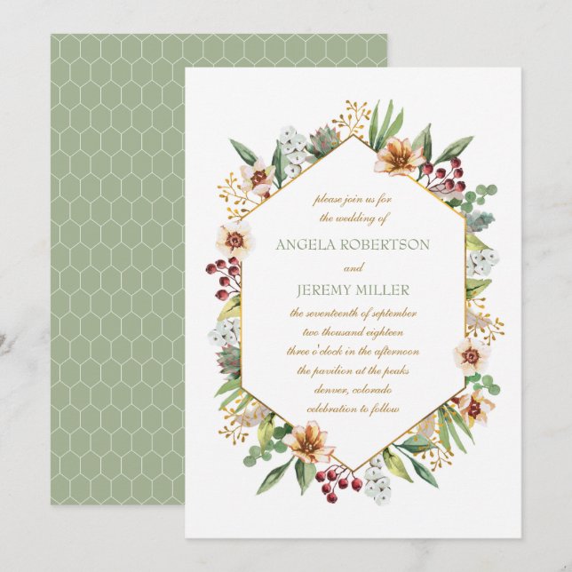 Autumn Wildflower Watercolor Wedding Sage Invitation (Front/Back)