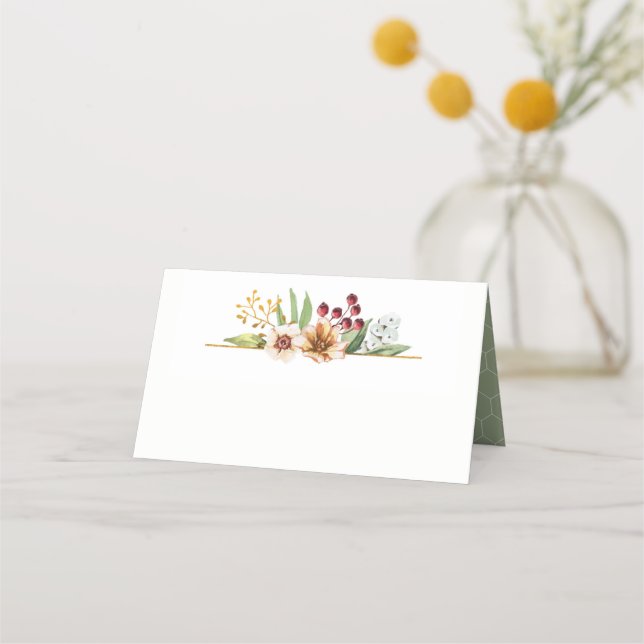Autumn Wildflower Watercolor Wedding Sage Place Card (Front)